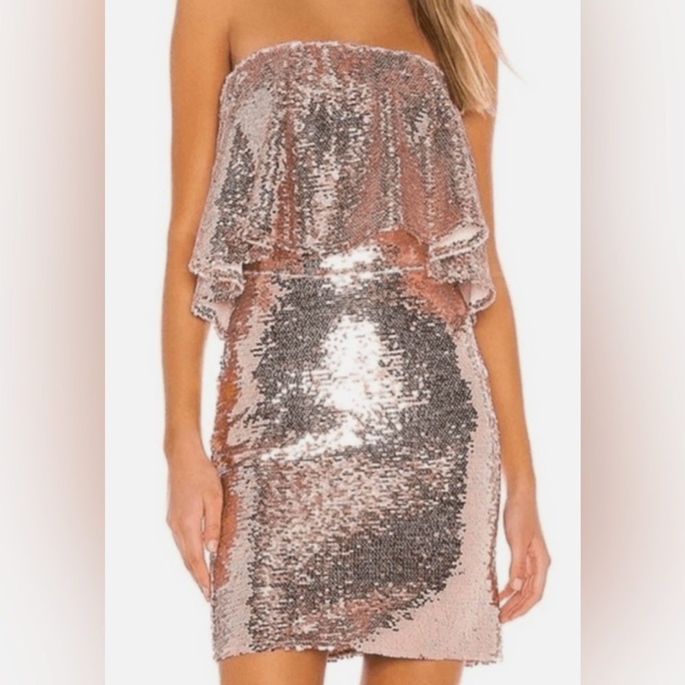 Lovers + Friends  Strapless Sequin Mini Dress Rose Gold Graduation Prom